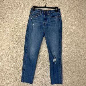 Levis Wedgie Jeans Womens Size 27 Blue Distressed Button Fly High Rise Denim